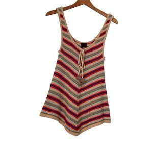 Heart N Crush Top Sz M Striped Crochet Boho Feather Festival Hippie Y2K 90s Vtg